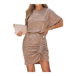 Cupshe Women's Knit Ruched Drawstring Mini Dress in sand brown (D1)